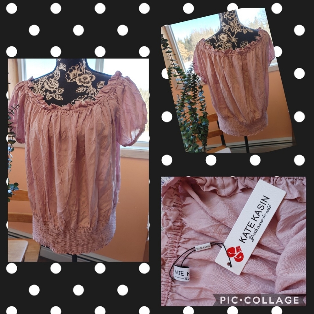 Blush Pink stretch waist flowy short top 2XL